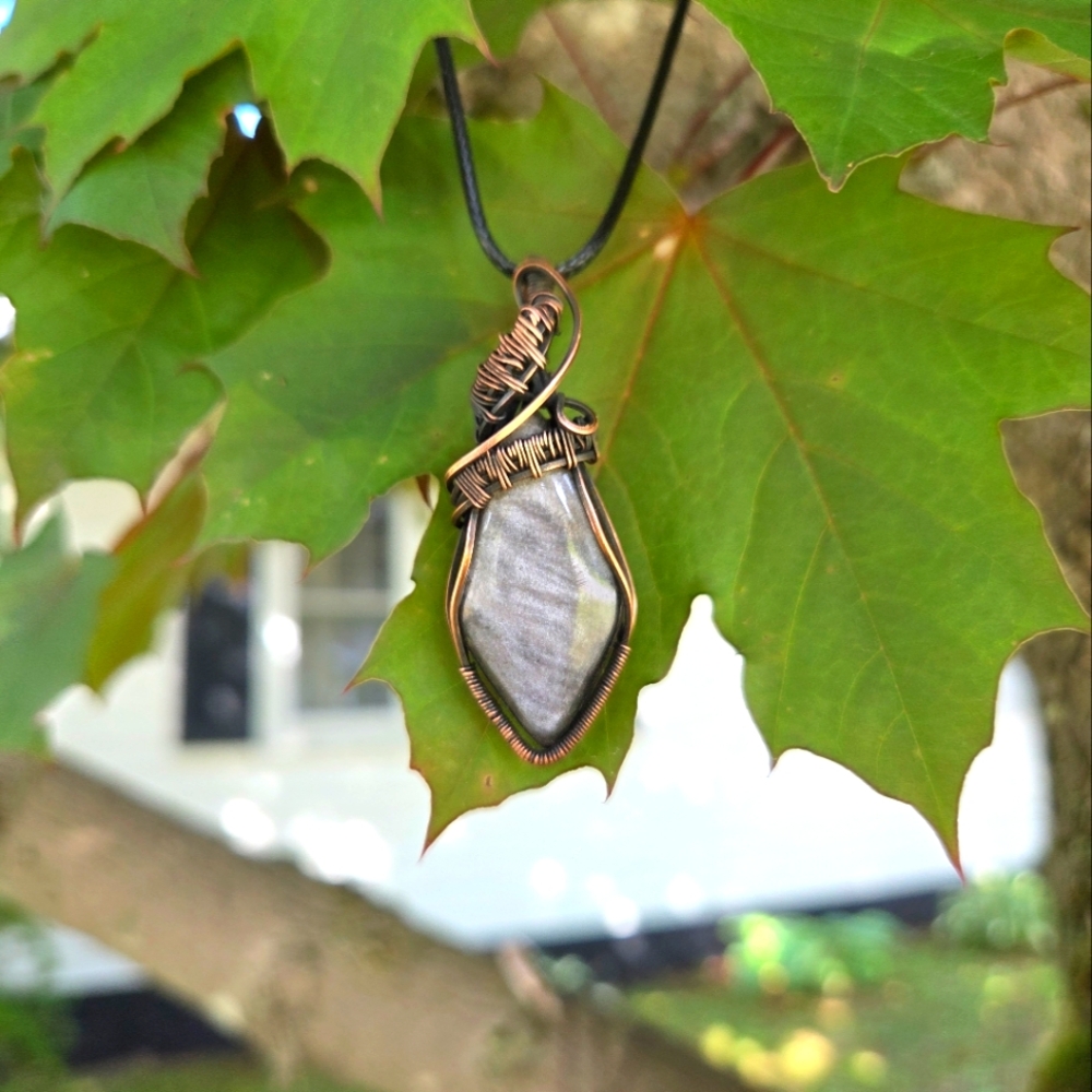 Wire Wrapped Grey Moonstone Pendant Necklace